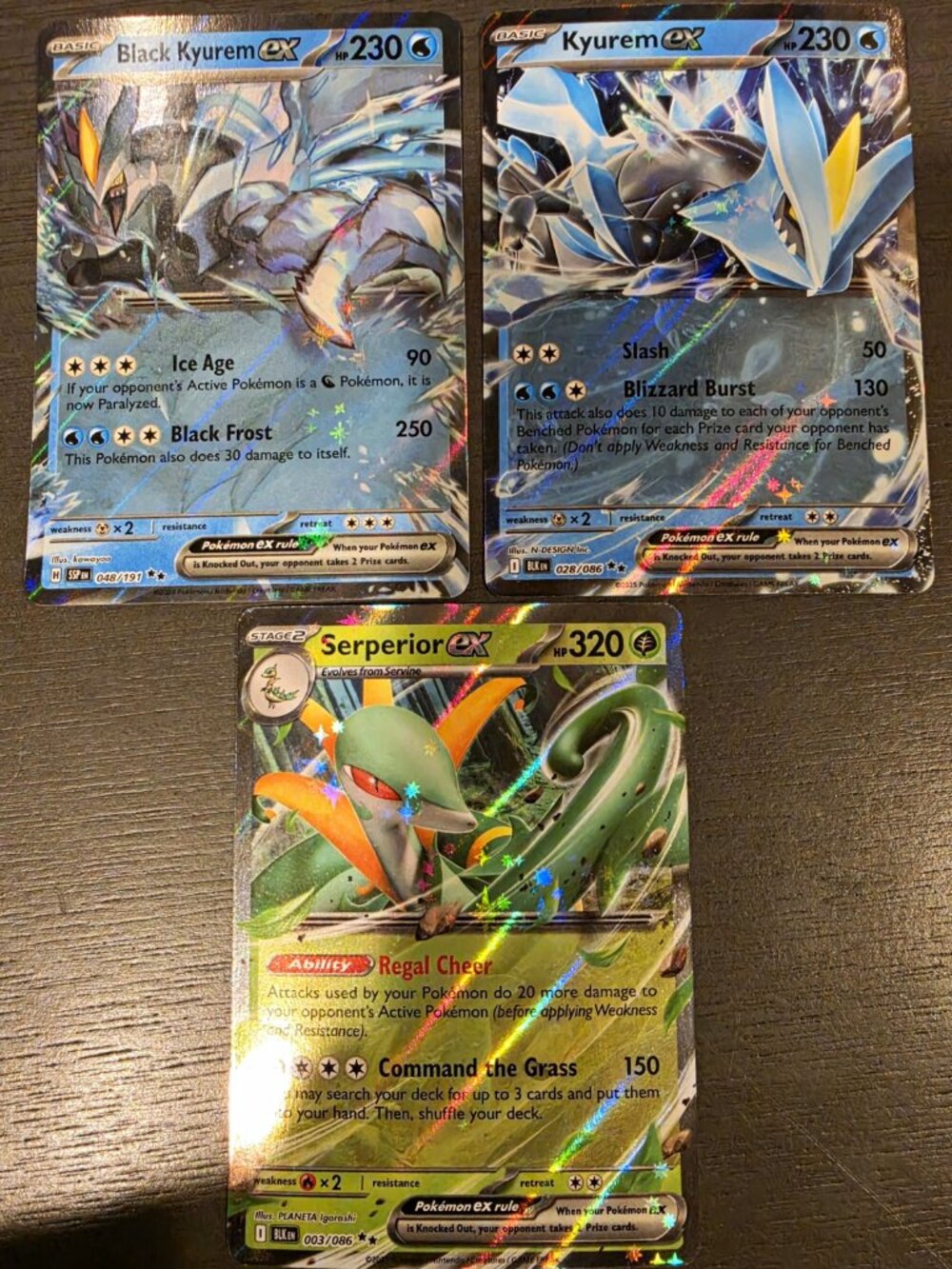 3x POKEMON CARDS: Black Kyurem EX, Kyurem, & Serperior EX